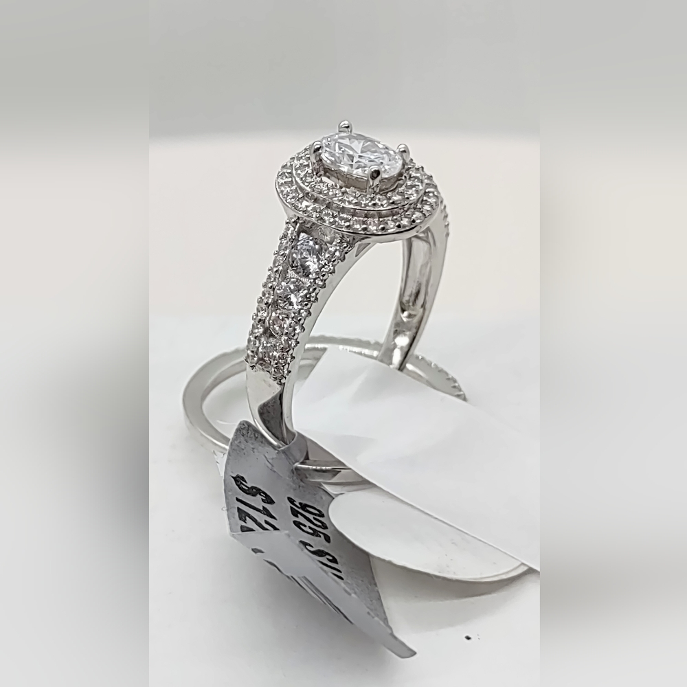 Women 925 Sterling Silver CZ Bridal Wedding Engagement Ring Set, Size 7